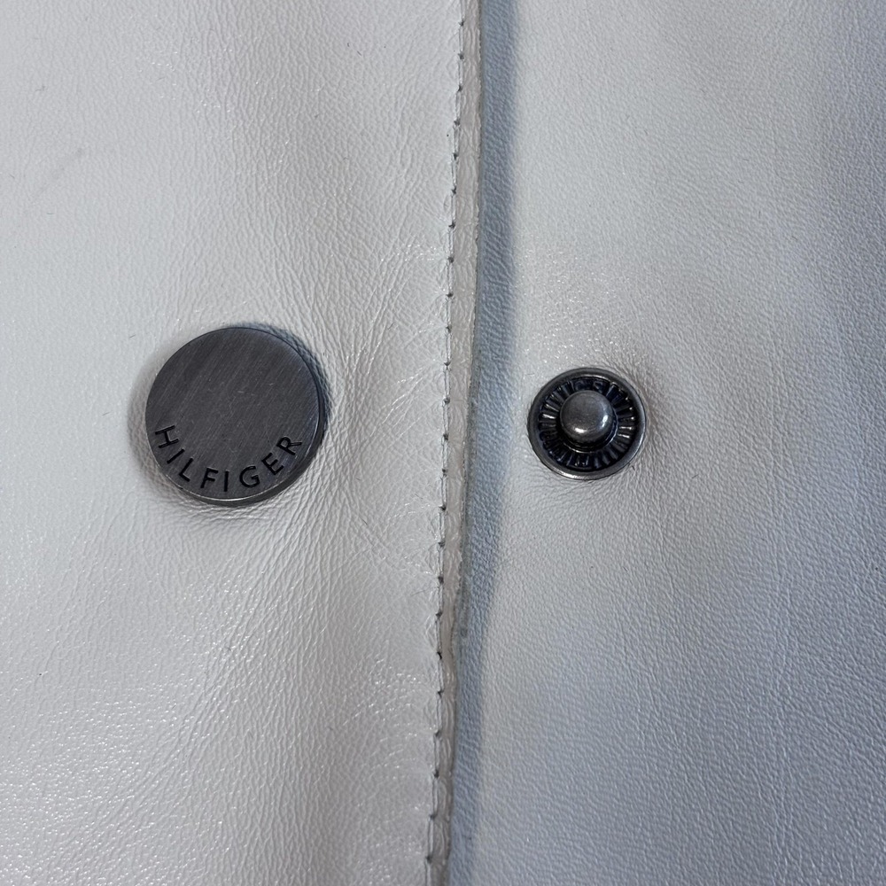Hilfiger Jacket Women's Large White Leather Blazer Zip Pockets 2000's - Picture 5 of 11